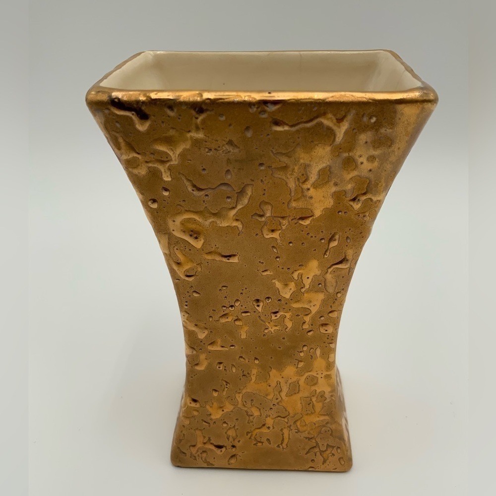 Vintage McCoy Weeping Gold Sunburst Vase 24k